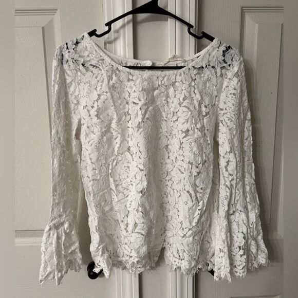White Lace Shirt - Size Large - Bridal or Summer - Picture 1 of 7